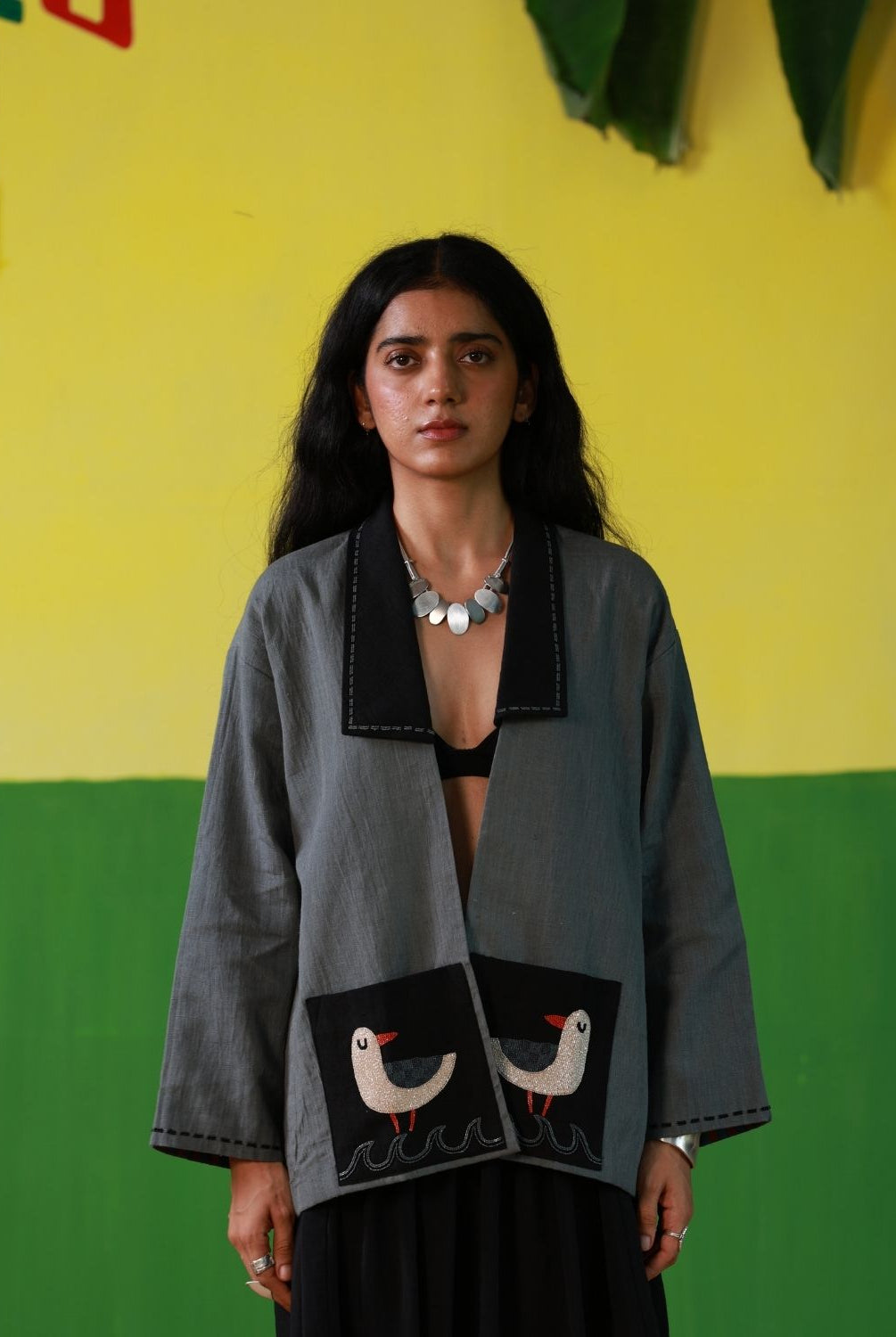 Winglore - Hand Embroidered Birds Linen Unisex Kimono Jacket - CiceroniJacketWinglore