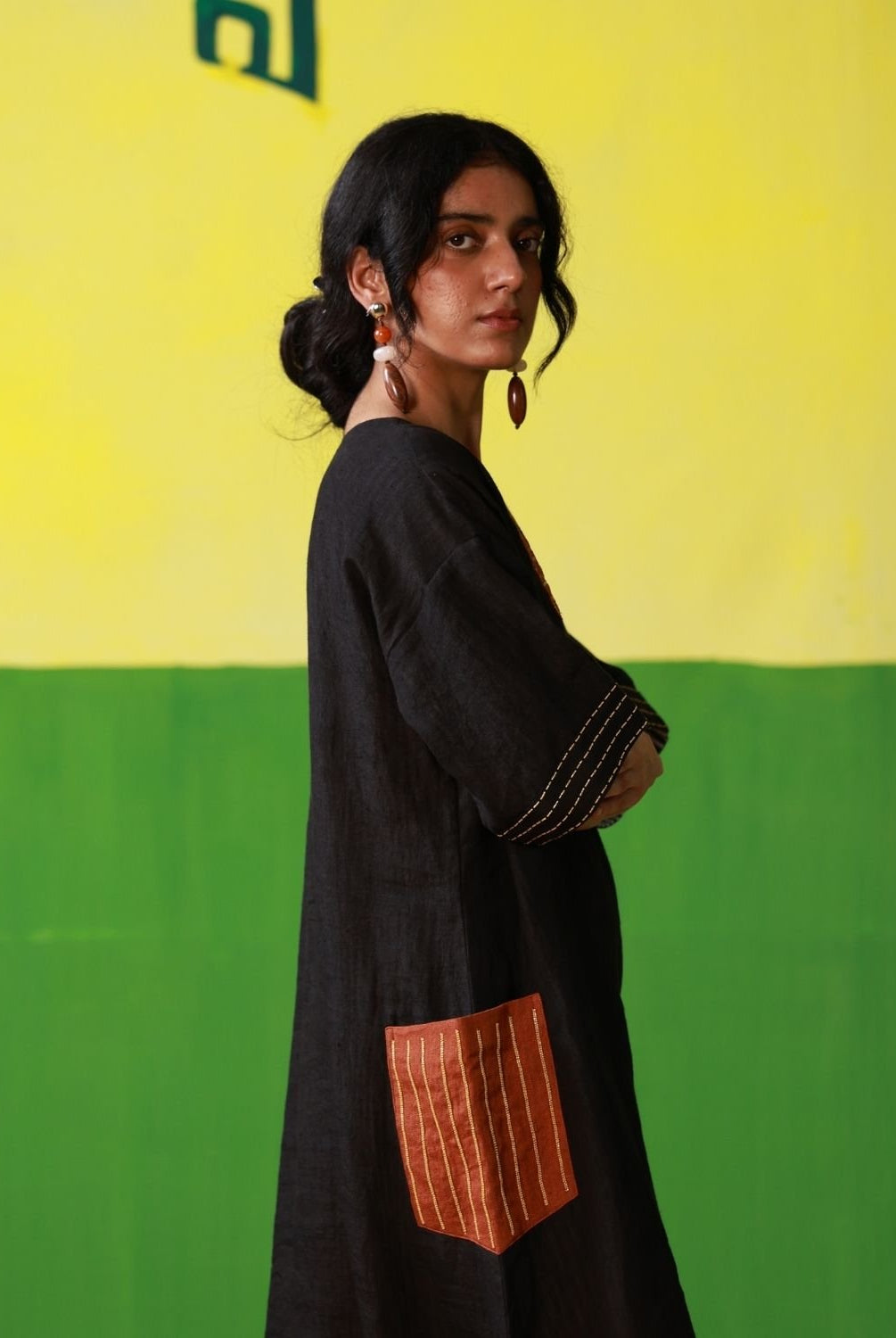 Winglore - Hand Embroidered Black Linen Kaftan Dress - CiceroniDressesWinglore