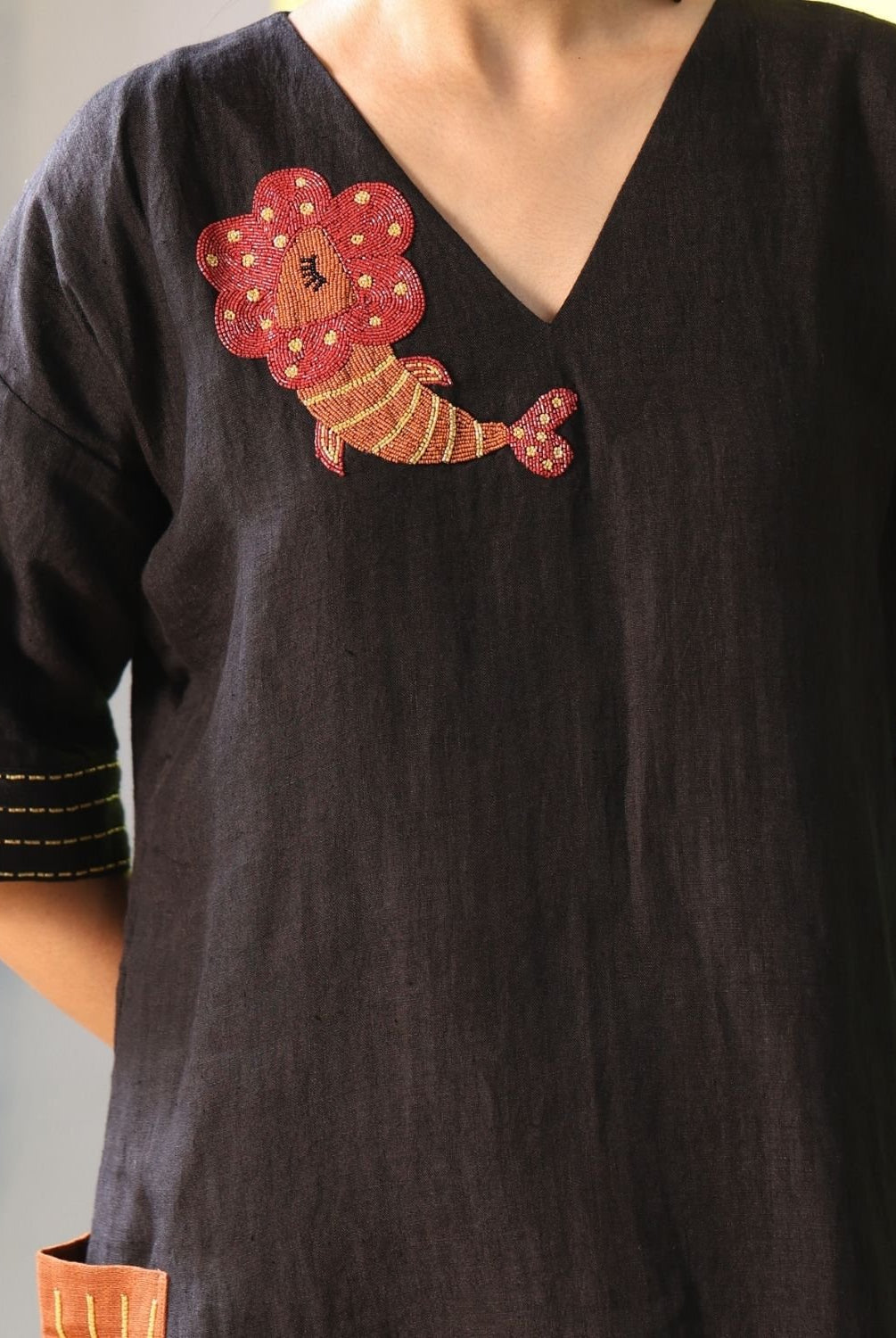 Winglore - Hand Embroidered Black Linen Kaftan Dress - CiceroniDressesWinglore