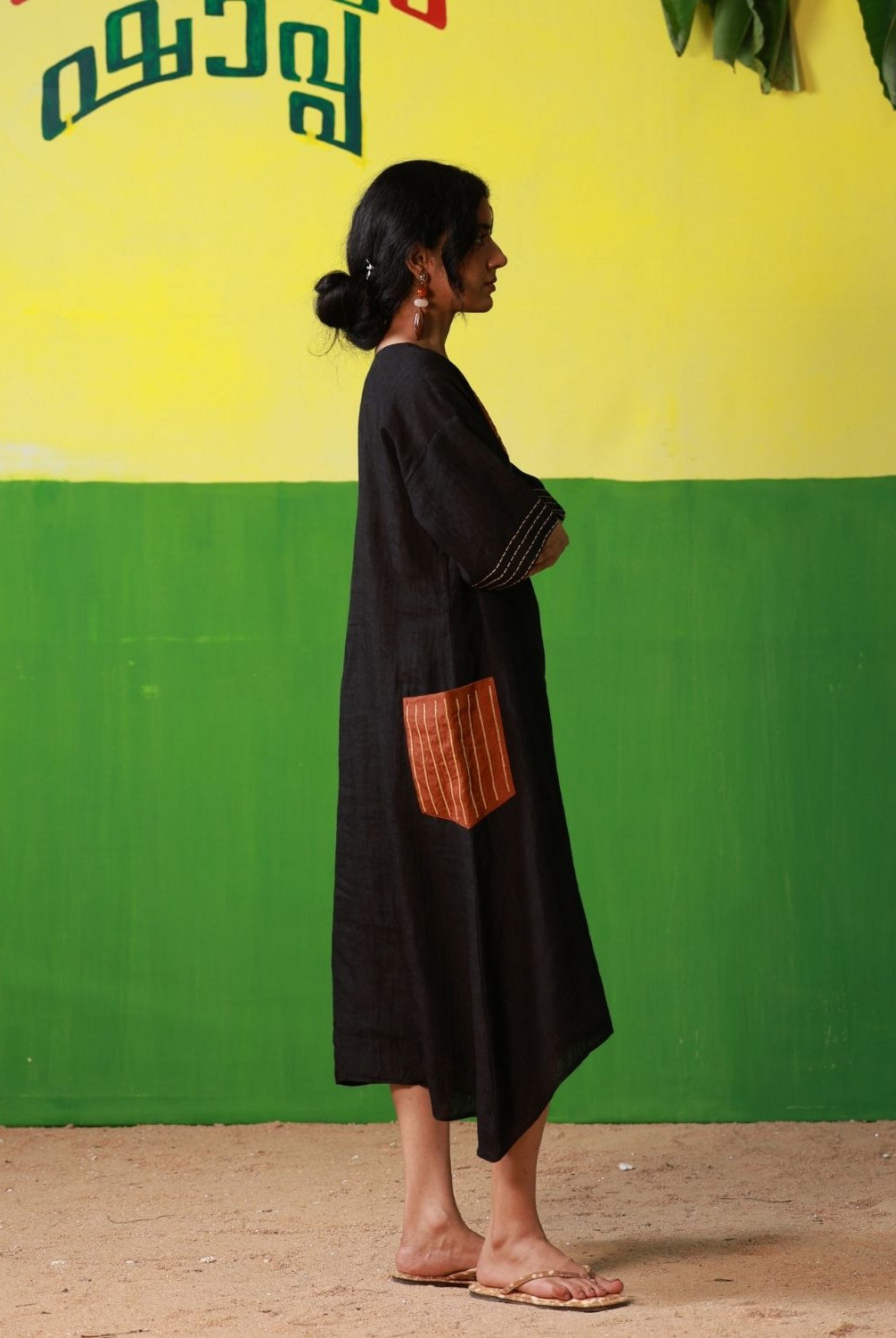 Winglore - Hand Embroidered Black Linen Kaftan Dress - CiceroniDressesWinglore