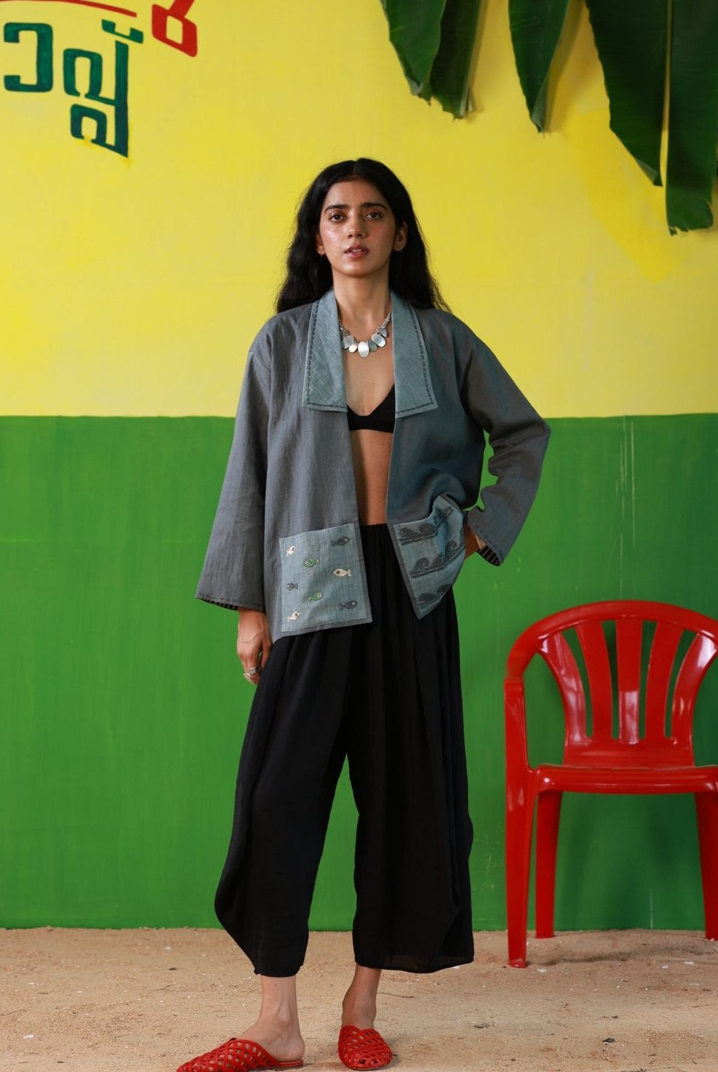 Winglore - Hand Embroidered Waves Linen Unisex Kimono Jacket - CiceroniJacketWinglore