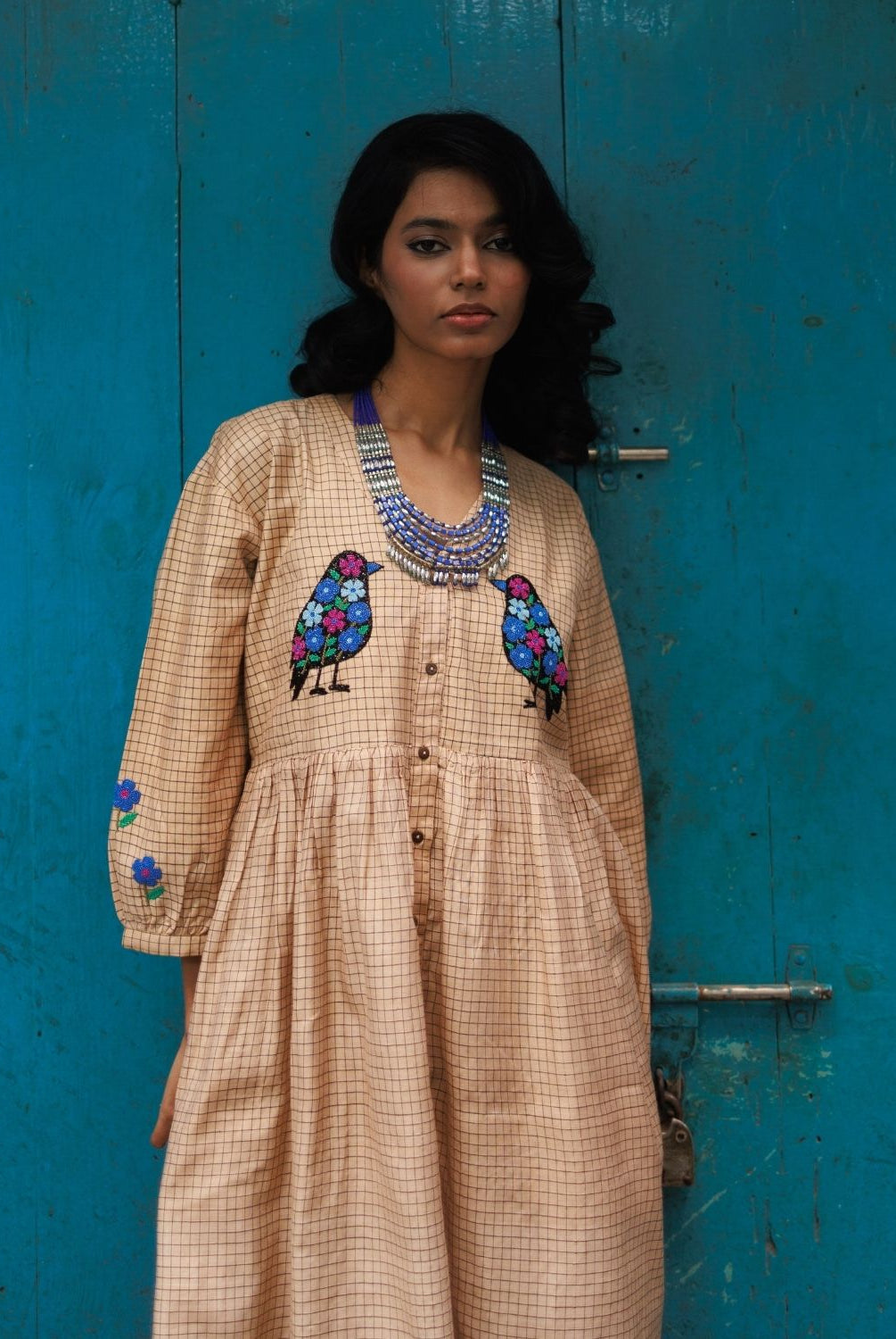 Winglore - Hand Emrbroidered Kosa Silk Birds Empire-line dress - CiceroniDressesWinglore