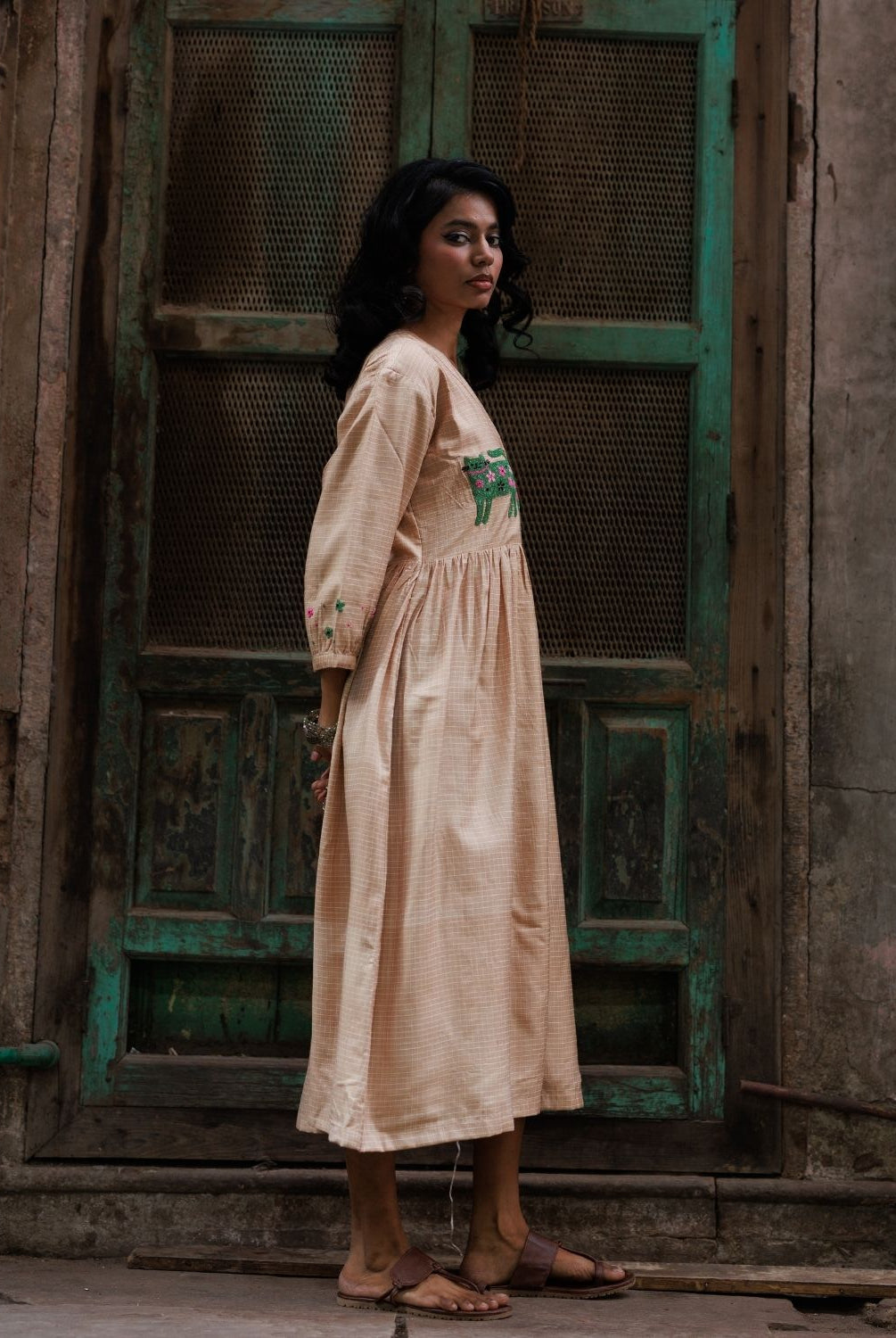 Winglore - Hand Emrbroidered Kosa Silk Quirky Cats Empire-line dress - CiceroniDressesWinglore