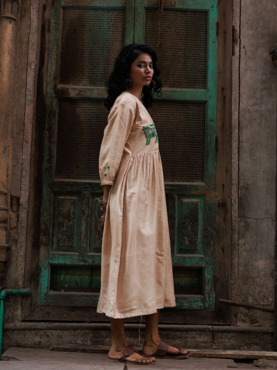 Winglore - Hand Emrbroidered Kosa Silk Quirky Cats Empire-line dress - CiceroniDressesWinglore