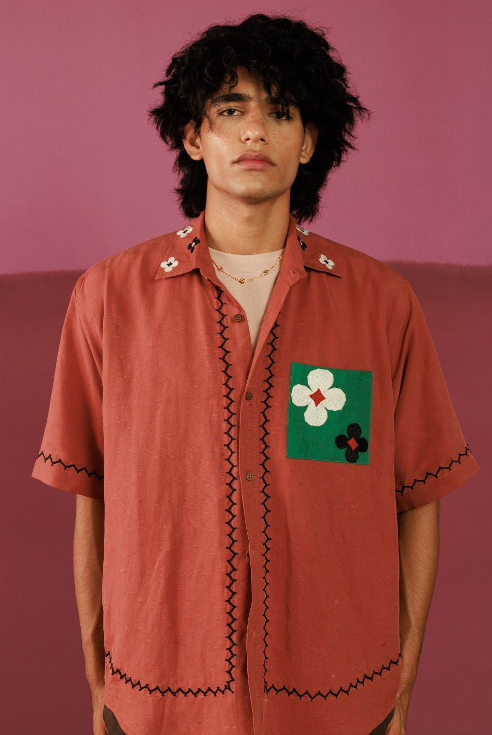 Winglore - Petal Patch Hand Embroiderd Pure Linen Oversized Shirt - CiceroniUnisex ShirtsWinglore
