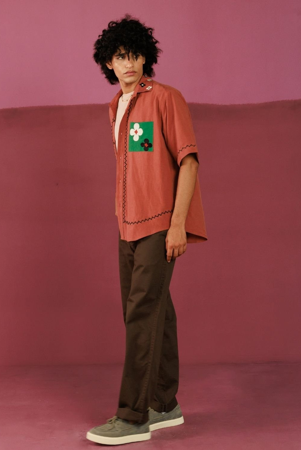 Winglore - Petal Patch Hand Embroiderd Pure Linen Oversized Shirt - CiceroniUnisex ShirtsWinglore