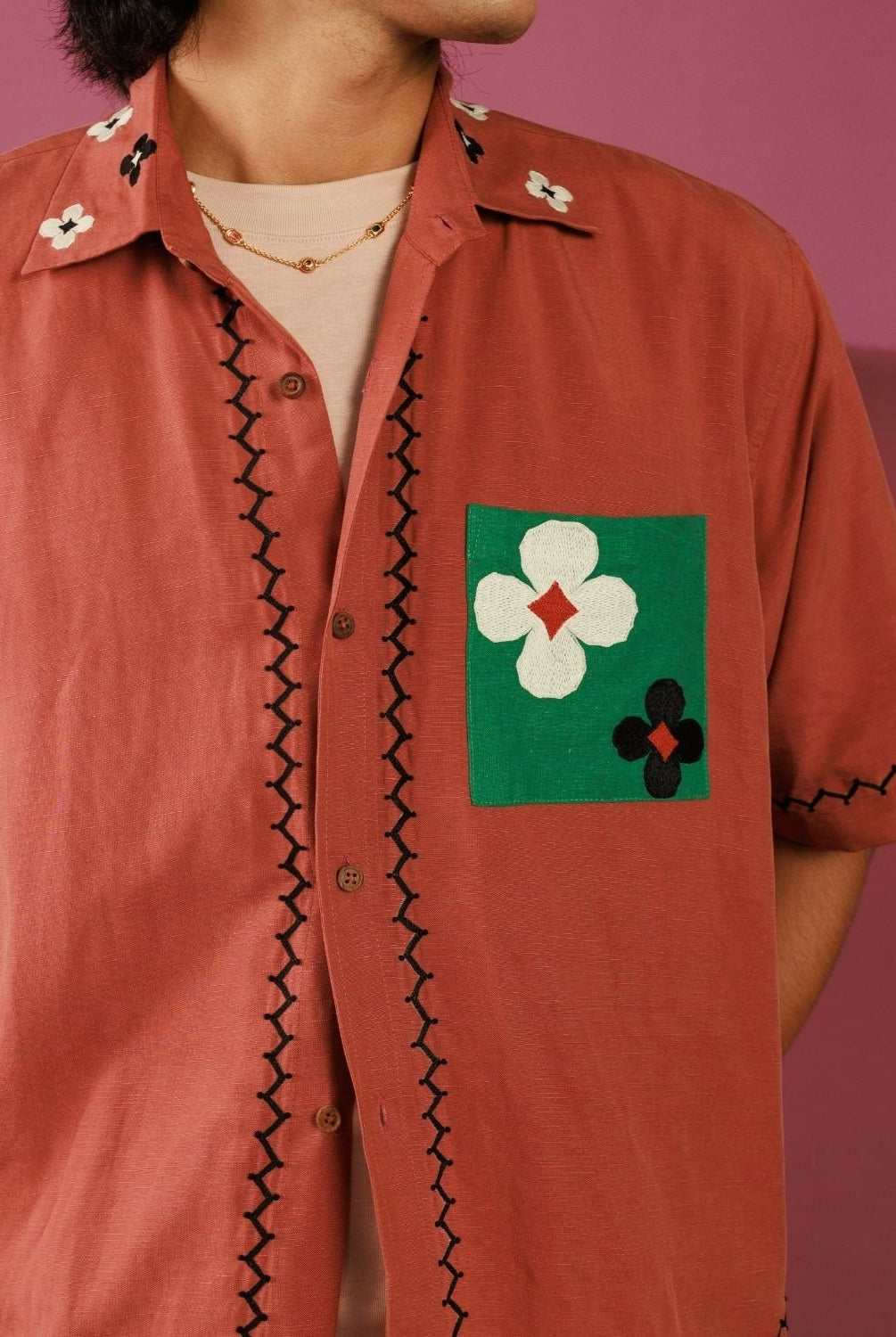 Winglore - Petal Patch Hand Embroiderd Pure Linen Oversized Shirt - CiceroniUnisex ShirtsWinglore