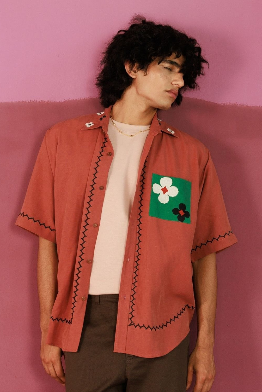 Winglore - Petal Patch Hand Embroiderd Pure Linen Oversized Shirt - CiceroniUnisex ShirtsWinglore