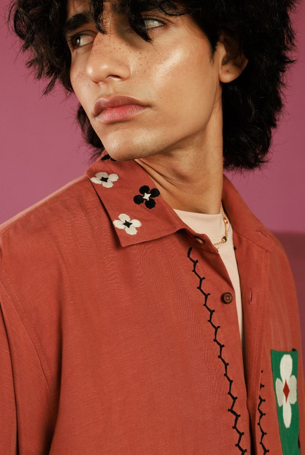 Winglore - Petal Patch Hand Embroiderd Pure Linen Oversized Shirt - CiceroniUnisex ShirtsWinglore