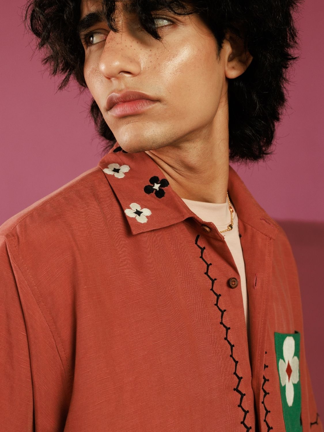 Winglore - Petal Patch Hand Embroiderd Pure Linen Oversized Shirt - CiceroniUnisex ShirtsWinglore