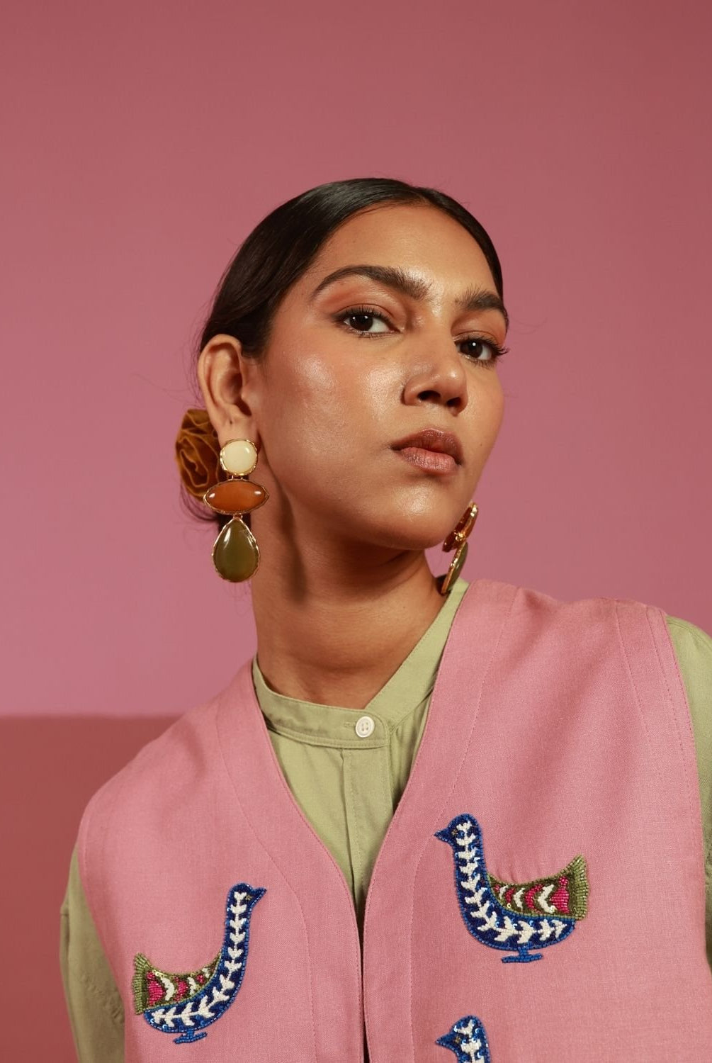 Winglore - Pink Doves Hand Embroidered Gilet - CiceroniJacketsWinglore