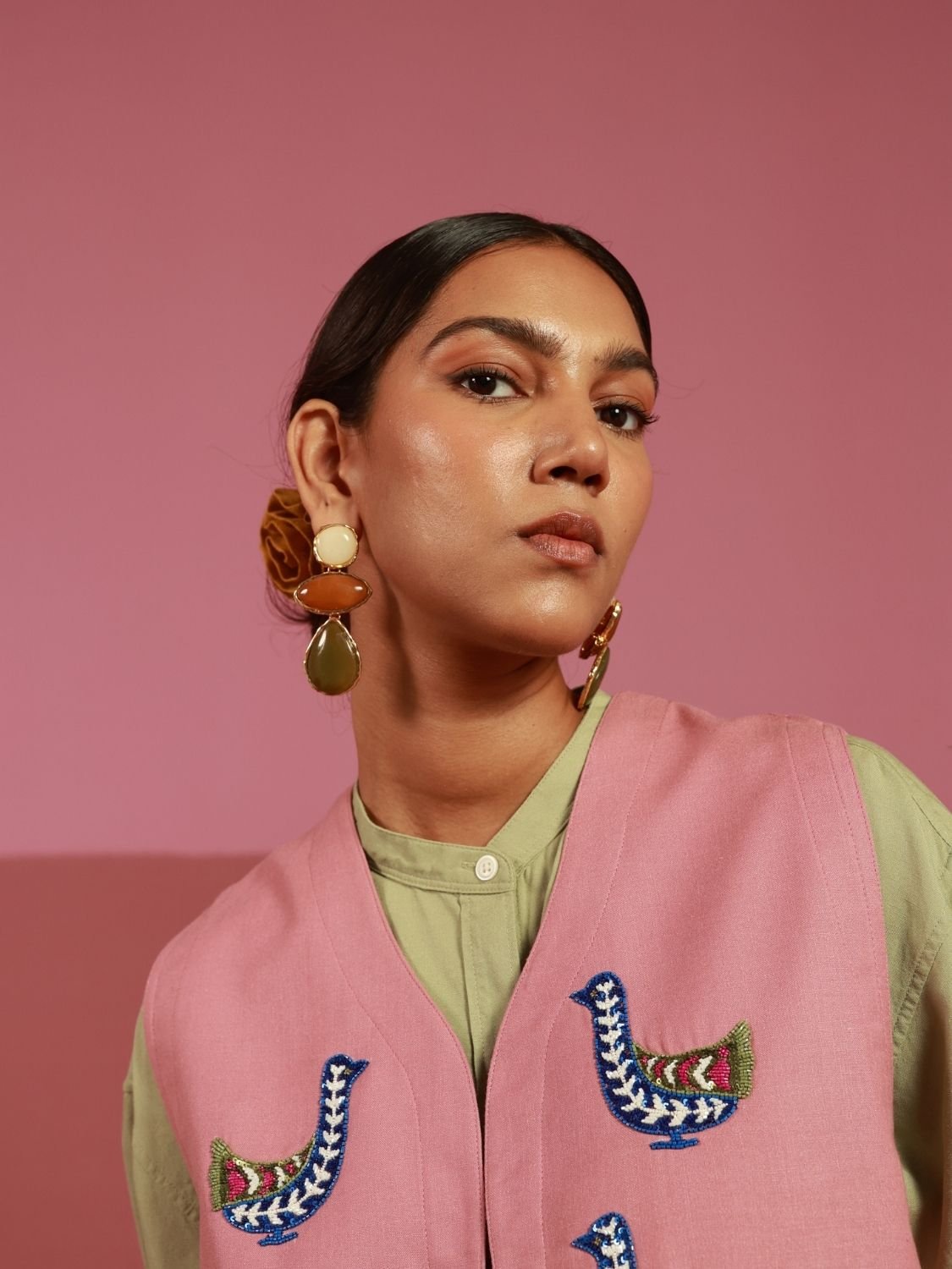 Winglore - Pink Doves Hand Embroidered Gilet - CiceroniJacketsWinglore