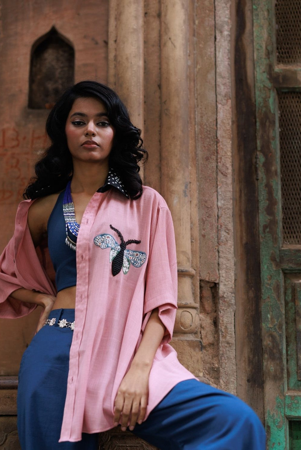 Winglore - Pink Slub Cotton Hand-Embroidered Oversized Shirt - CiceroniUnisex ShirtsWinglore