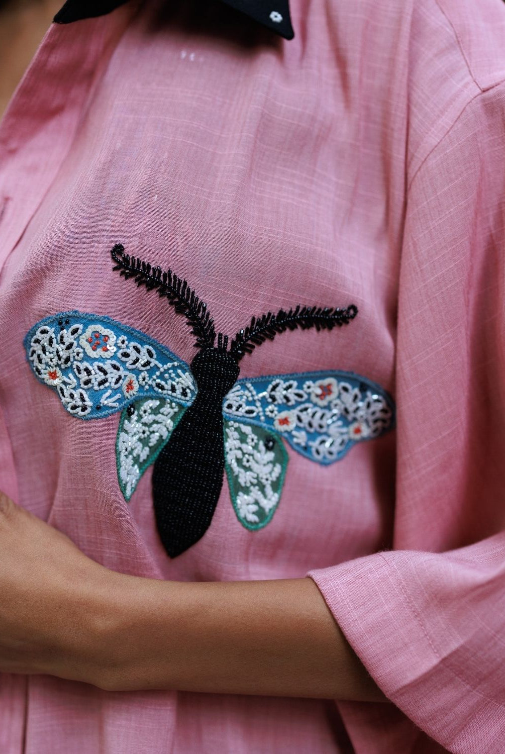Winglore - Pink Slub Cotton Hand-Embroidered Oversized Shirt - CiceroniUnisex ShirtsWinglore