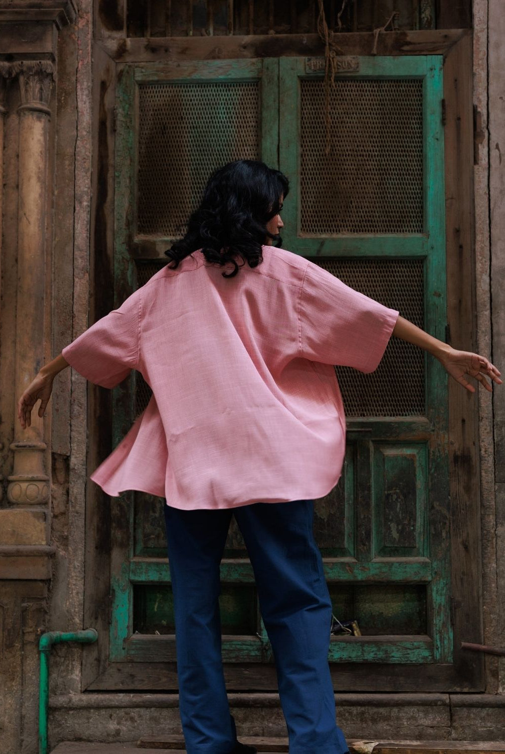 Winglore - Pink Slub Cotton Hand-Embroidered Oversized Shirt - CiceroniUnisex ShirtsWinglore