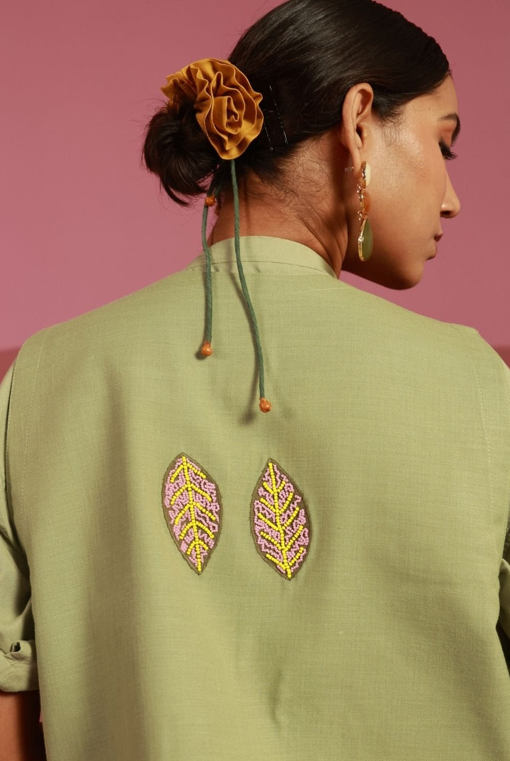 Winglore - Sage Green Leaf it On Hand Embroidered Gilet - CiceroniJacketsWinglore
