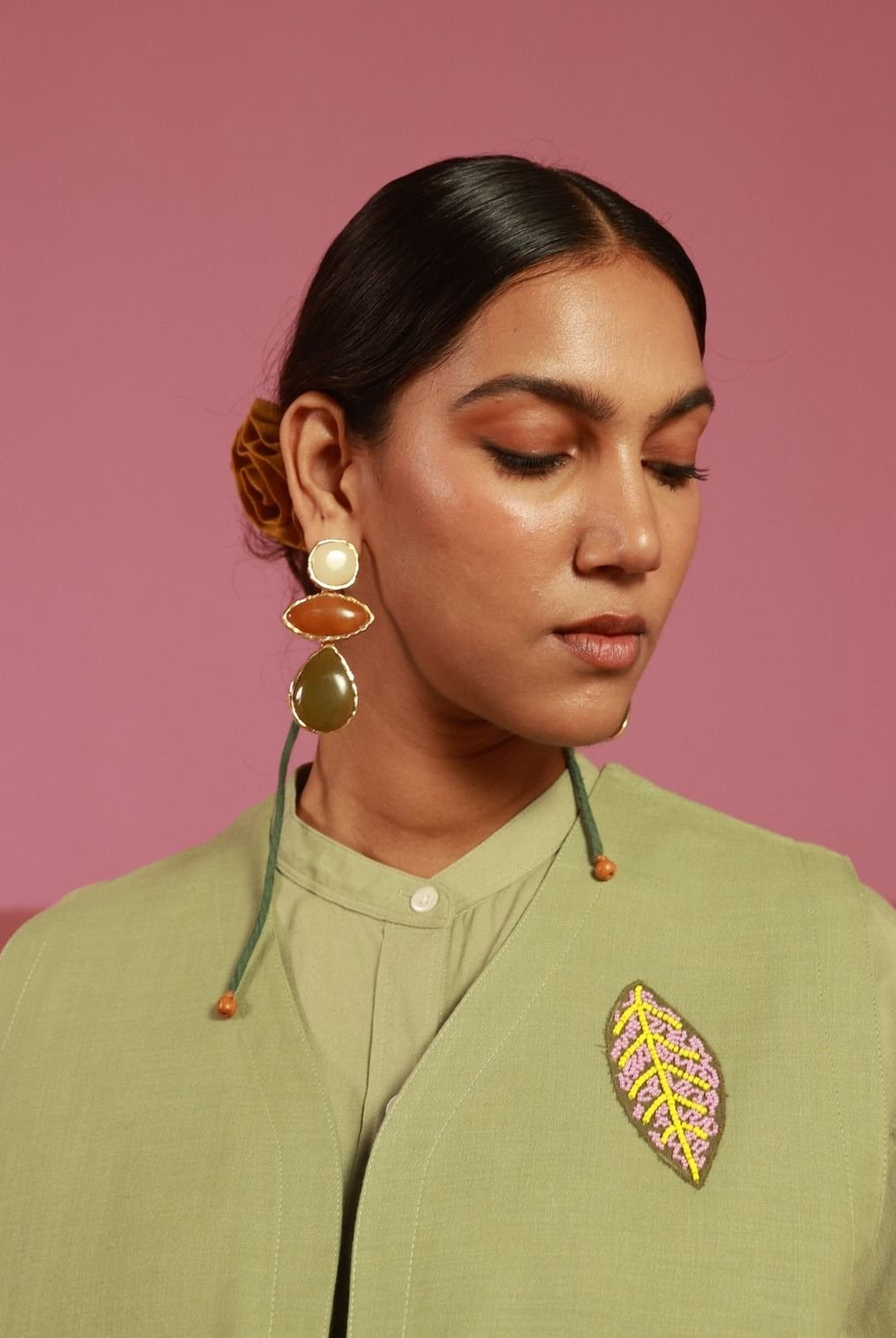 Winglore - Sage Green Leaf it On Hand Embroidered Gilet - CiceroniJacketsWinglore