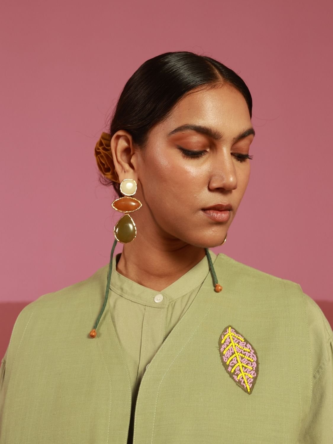 Winglore - Sage Green Leaf it On Hand Embroidered Gilet - CiceroniJacketsWinglore