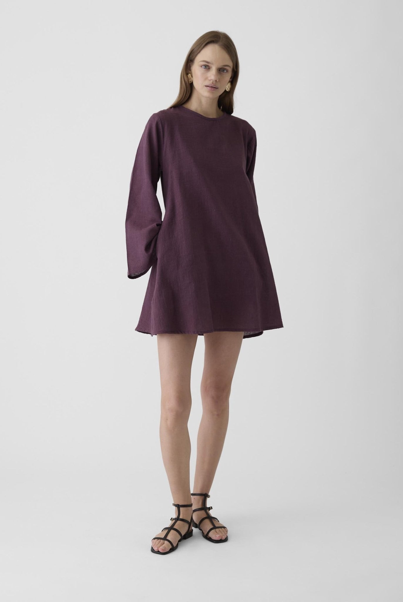 Women's Bell Sleeve Short Dress - Aubergine Purple - CiceroniDressesMareen