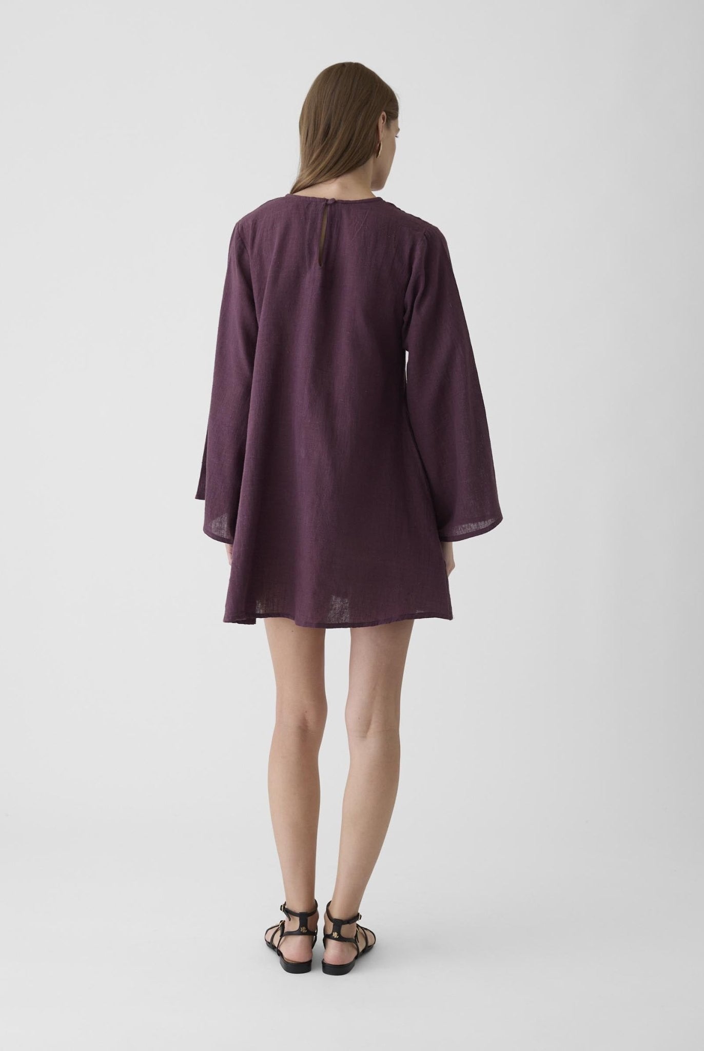 Women's Bell Sleeve Short Dress - Aubergine Purple - CiceroniDressesMareen