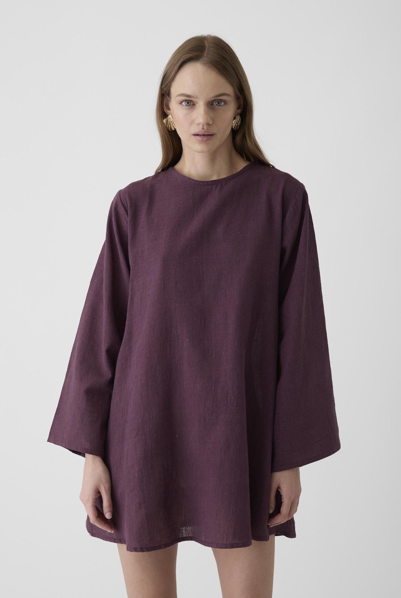 Women's Bell Sleeve Short Dress - Aubergine Purple - CiceroniDressesMareen
