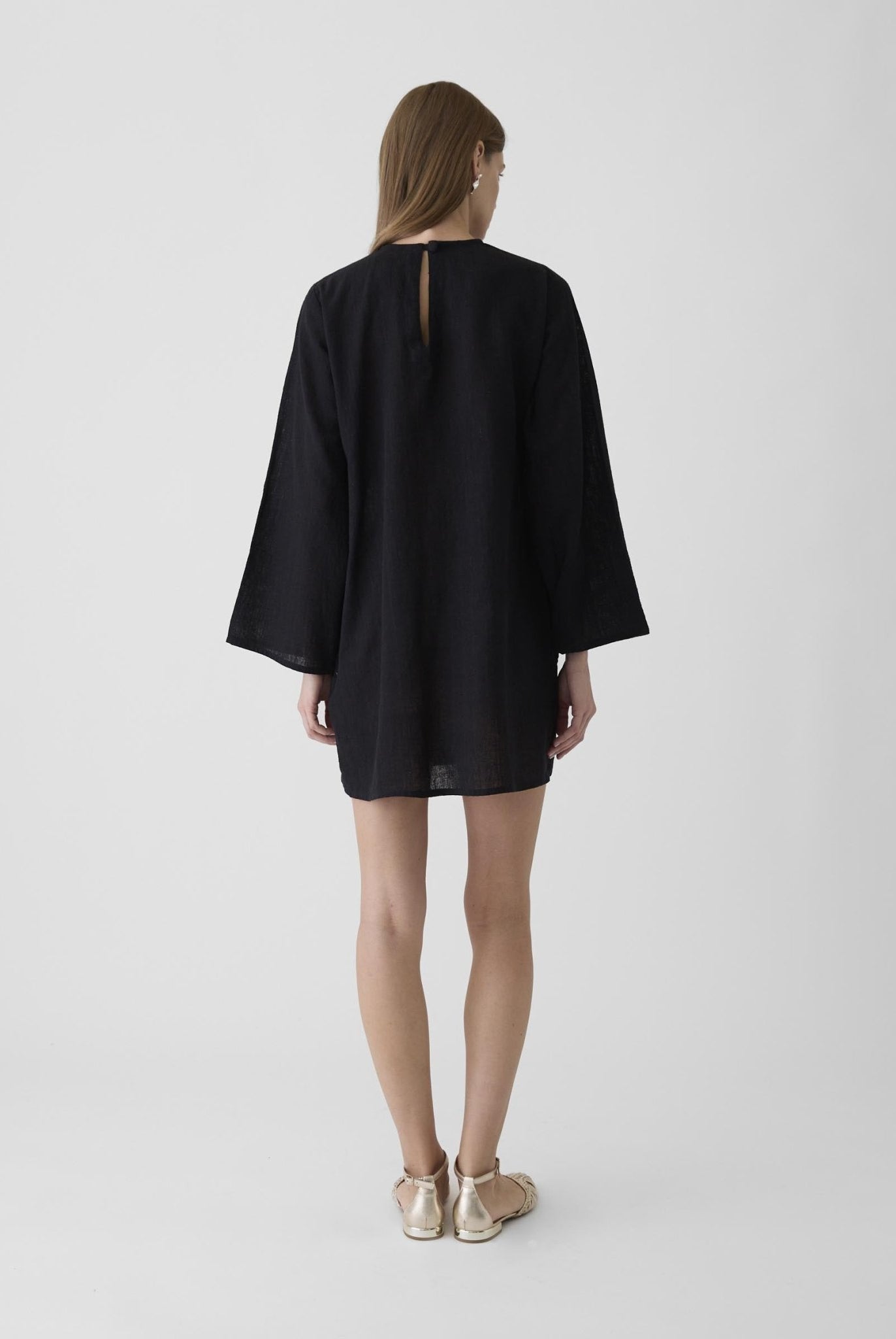 Women's Bell Sleeve Short Dress - Black - CiceroniDressesMareen