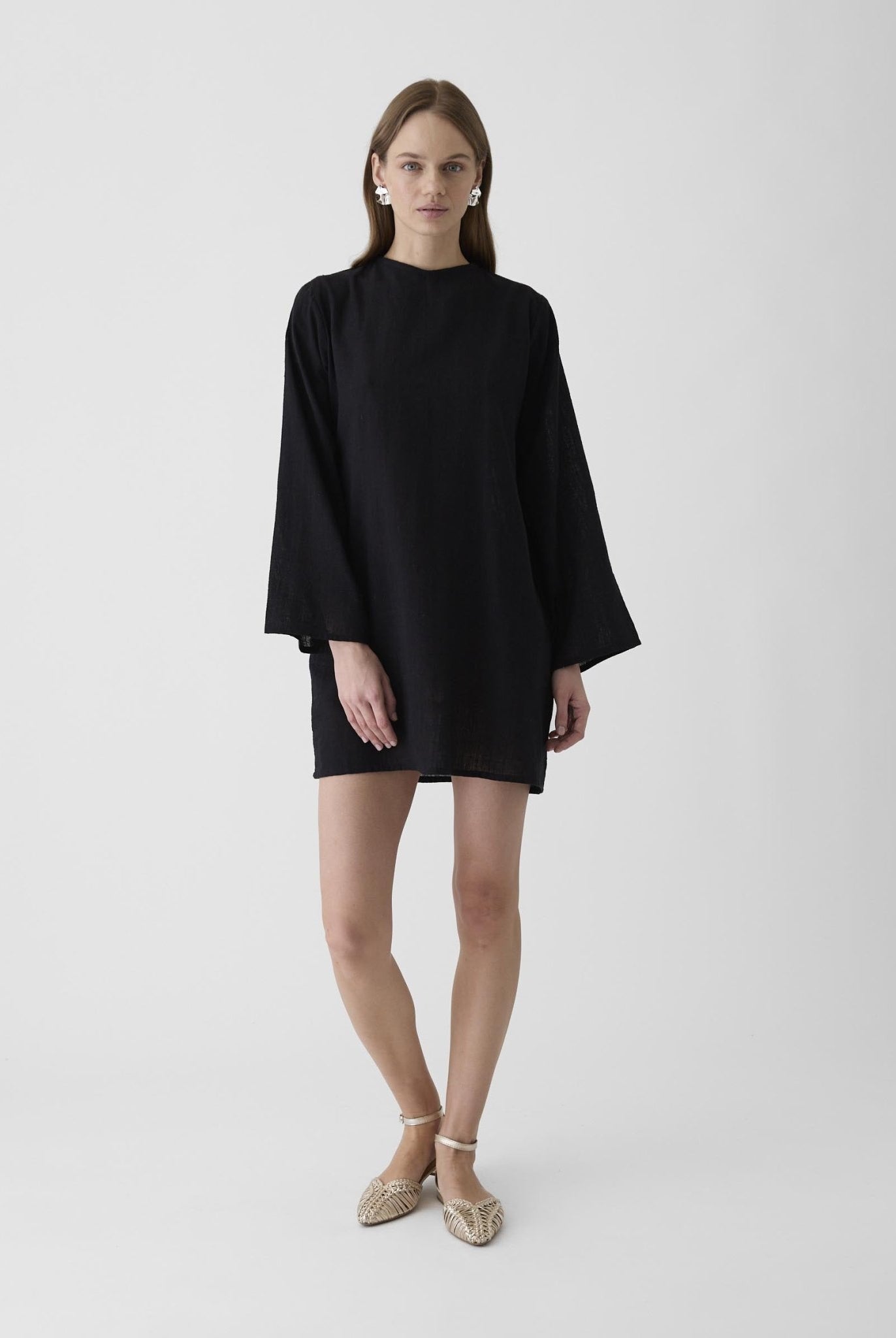 Women's Bell Sleeve Short Dress - Black - CiceroniDressesMareen