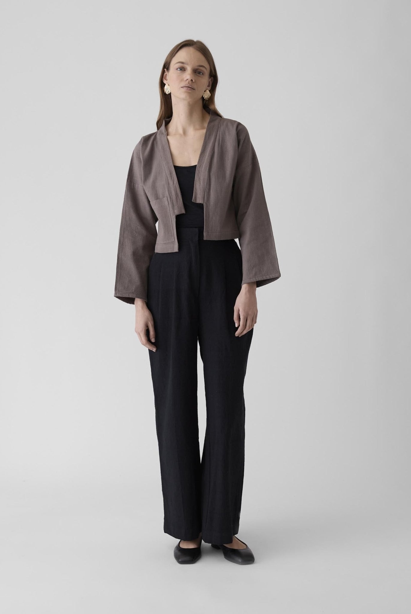 Women's Crop Jacket - Grayish Brown - CiceroniJacketsMareen