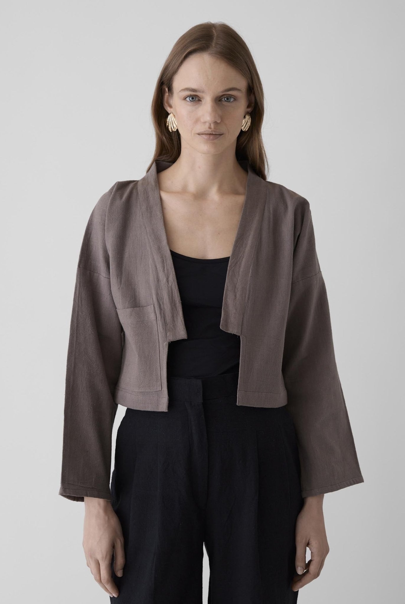 Women's Crop Jacket - Grayish Brown - CiceroniJacketsMareen
