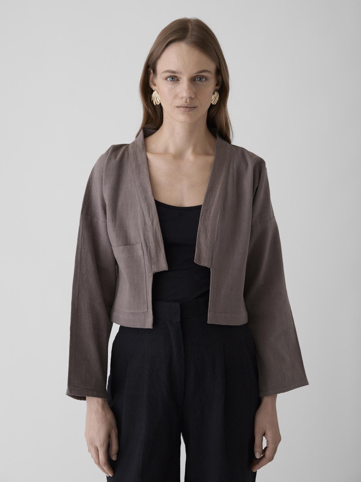 Women's Crop Jacket - Grayish Brown - CiceroniJacketsMareen