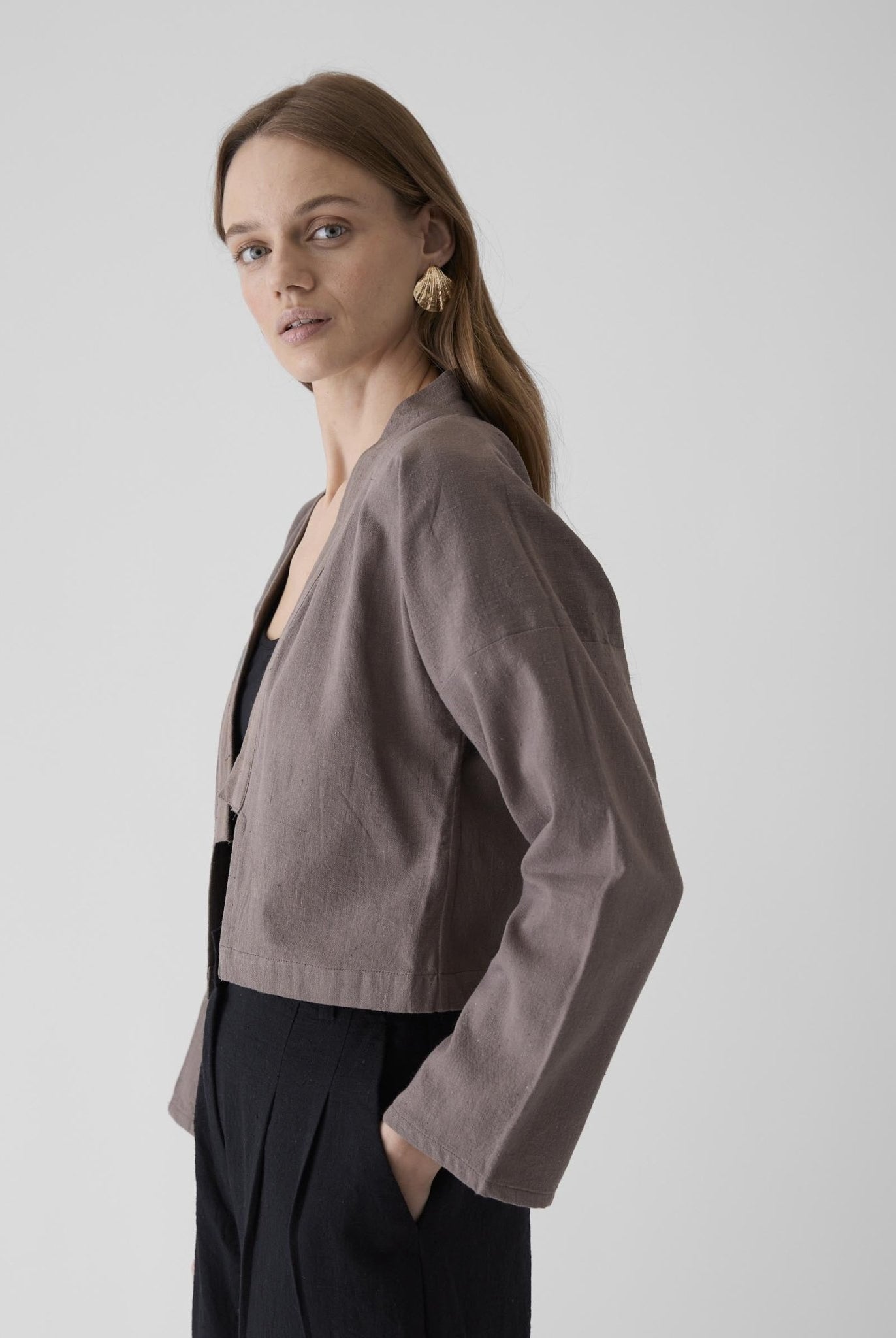 Women's Crop Jacket - Grayish Brown - CiceroniJacketsMareen