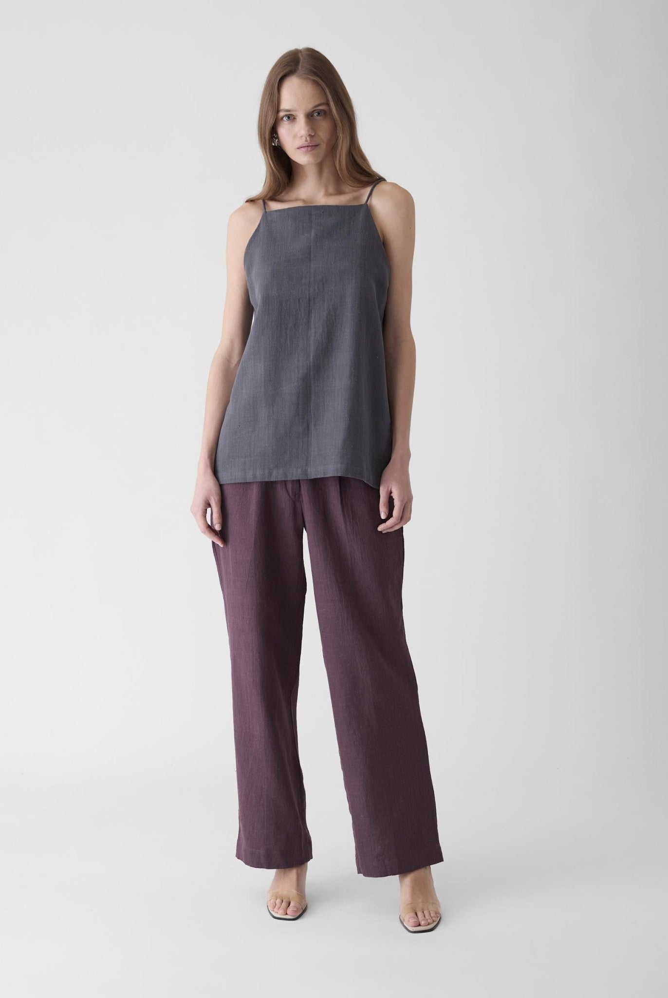 Women's High Neck Spaghetti Top - Graphite Gray - CiceroniTopsMareen