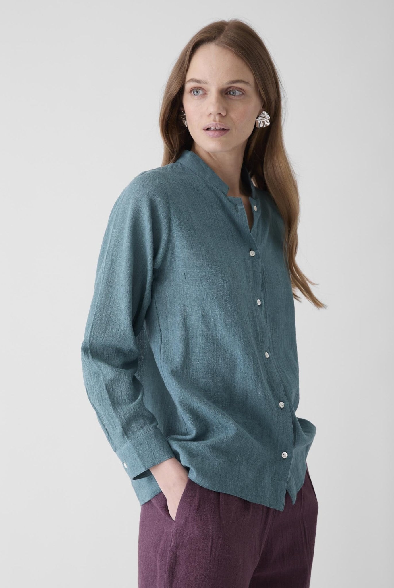 Women's Round Neck Shirt - Dark Cyan Blue - CiceroniWomen ShirtsMareen