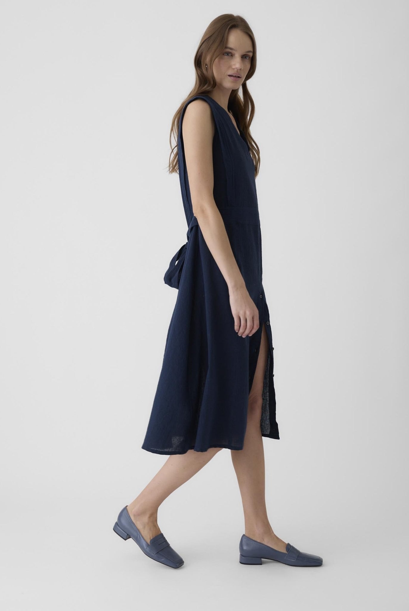 Women's Slit Dress - Navy Blue - CiceroniDressesMareen
