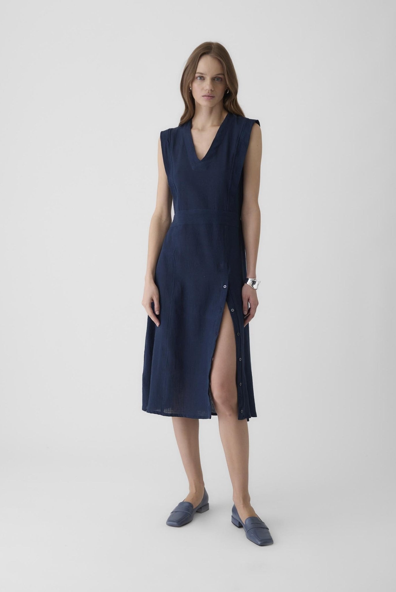 Women's Slit Dress - Navy Blue - CiceroniDressesMareen