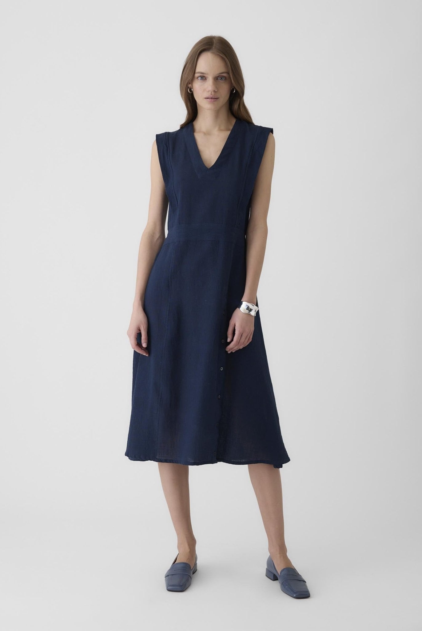 Women's Slit Dress - Navy Blue - CiceroniDressesMareen