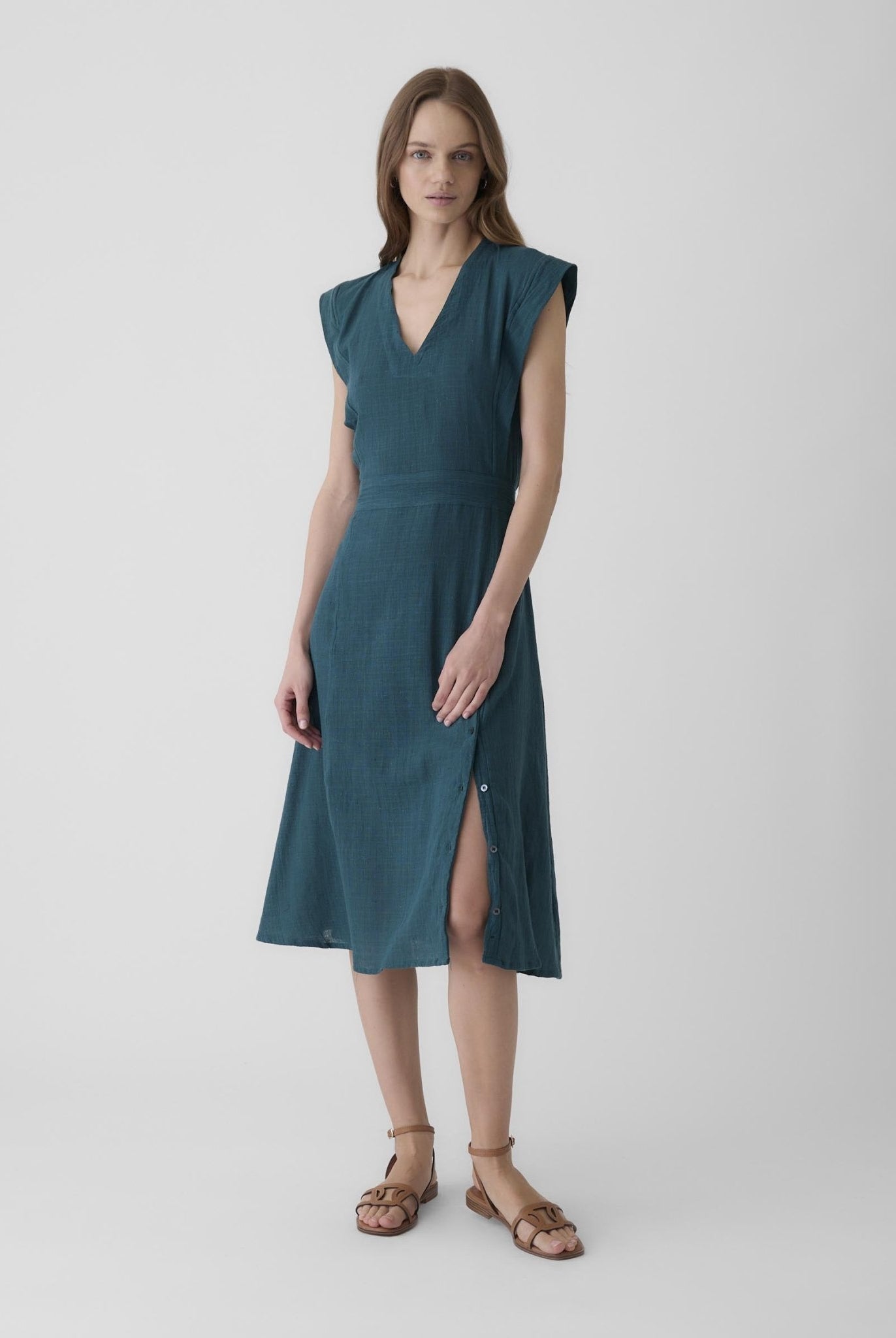 Women's Slit Dress - Teal Green - CiceroniDressesMareen