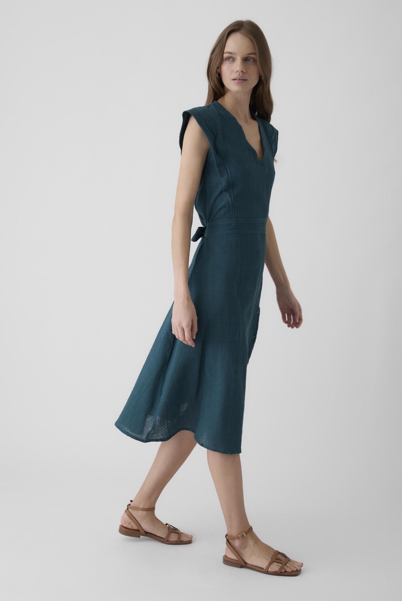 Women's Slit Dress - Teal Green - CiceroniDressesMareen