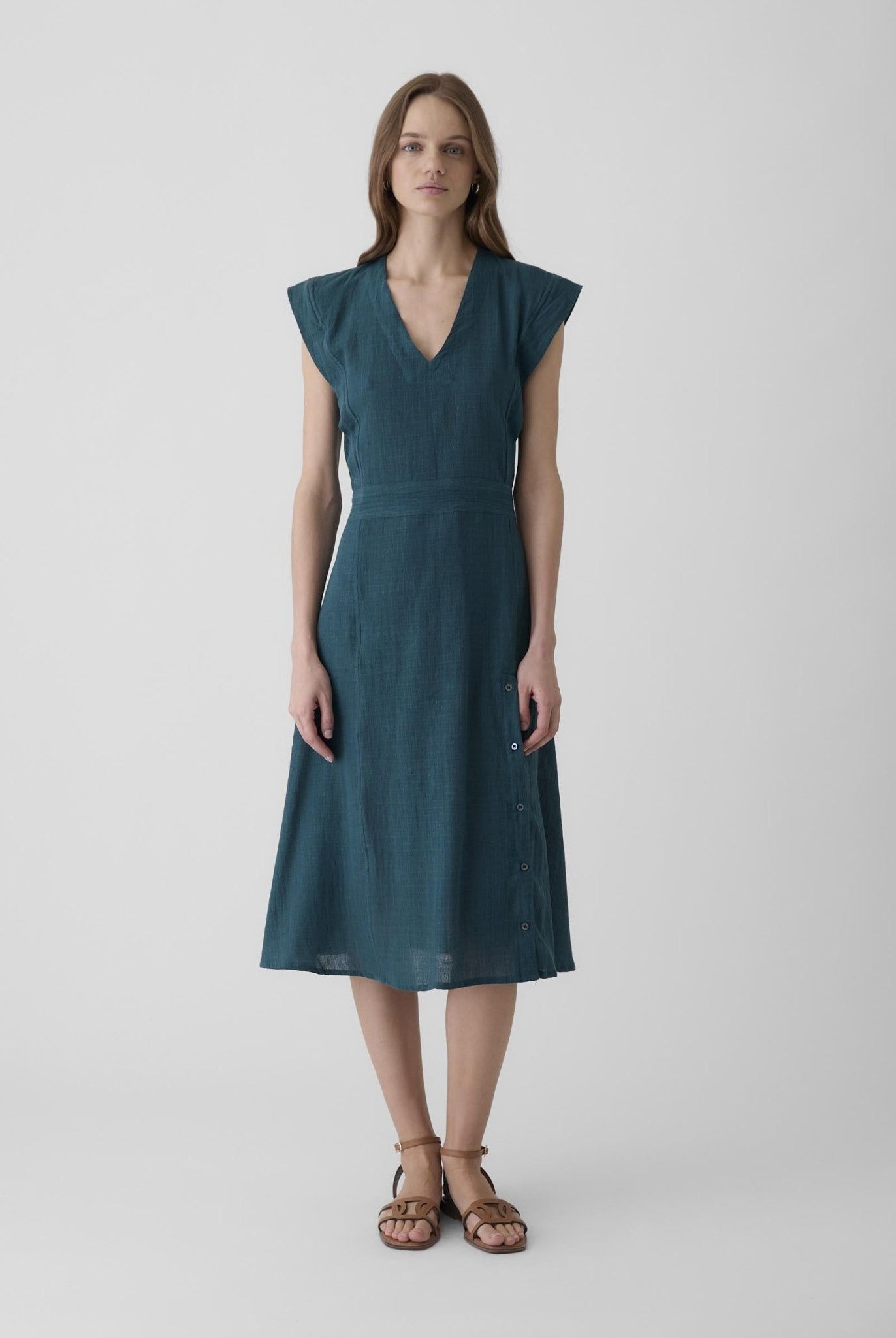 Women's Slit Dress - Teal Green - CiceroniDressesMareen
