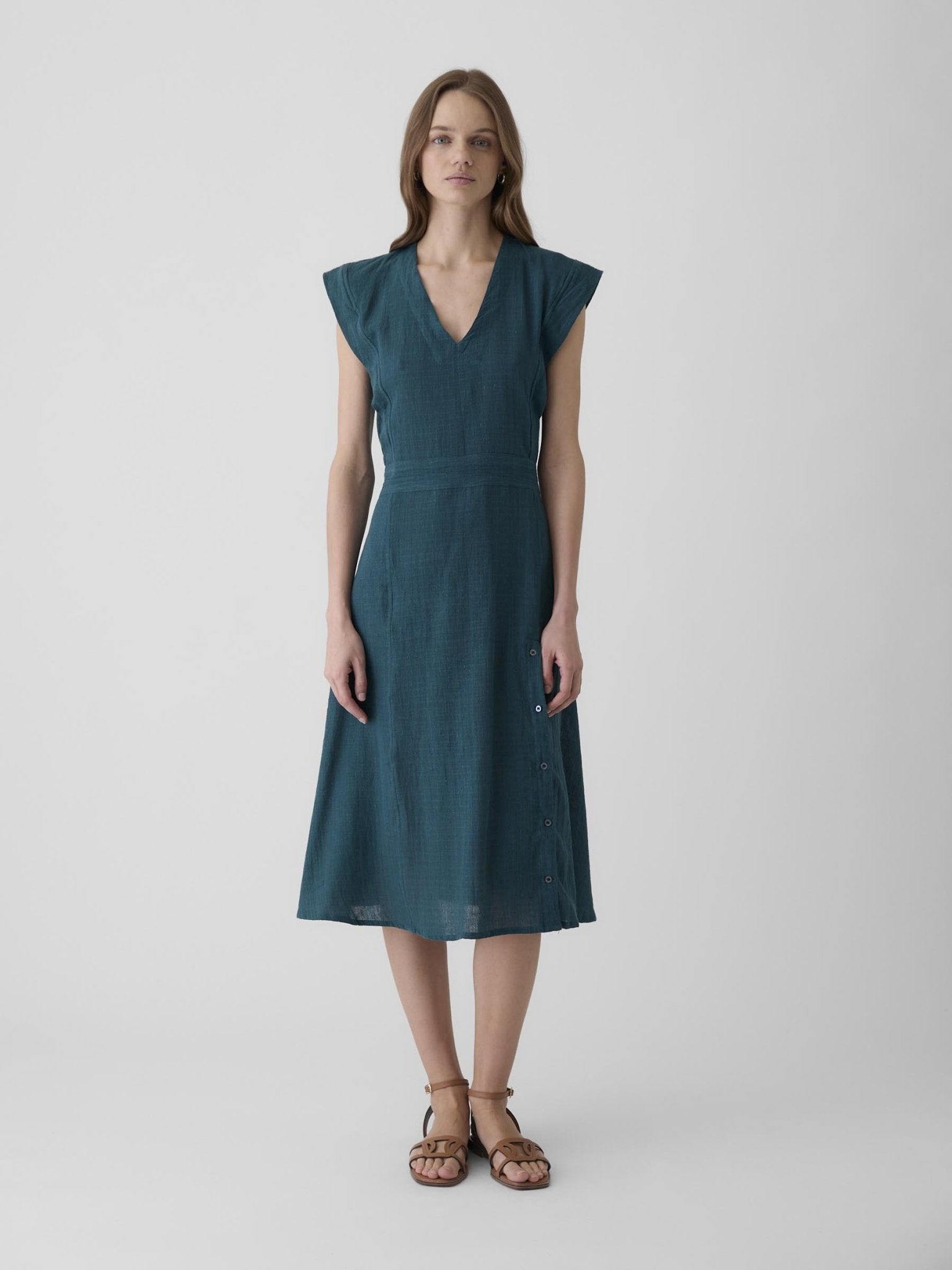 Women's Slit Dress - Teal Green - CiceroniDressesMareen