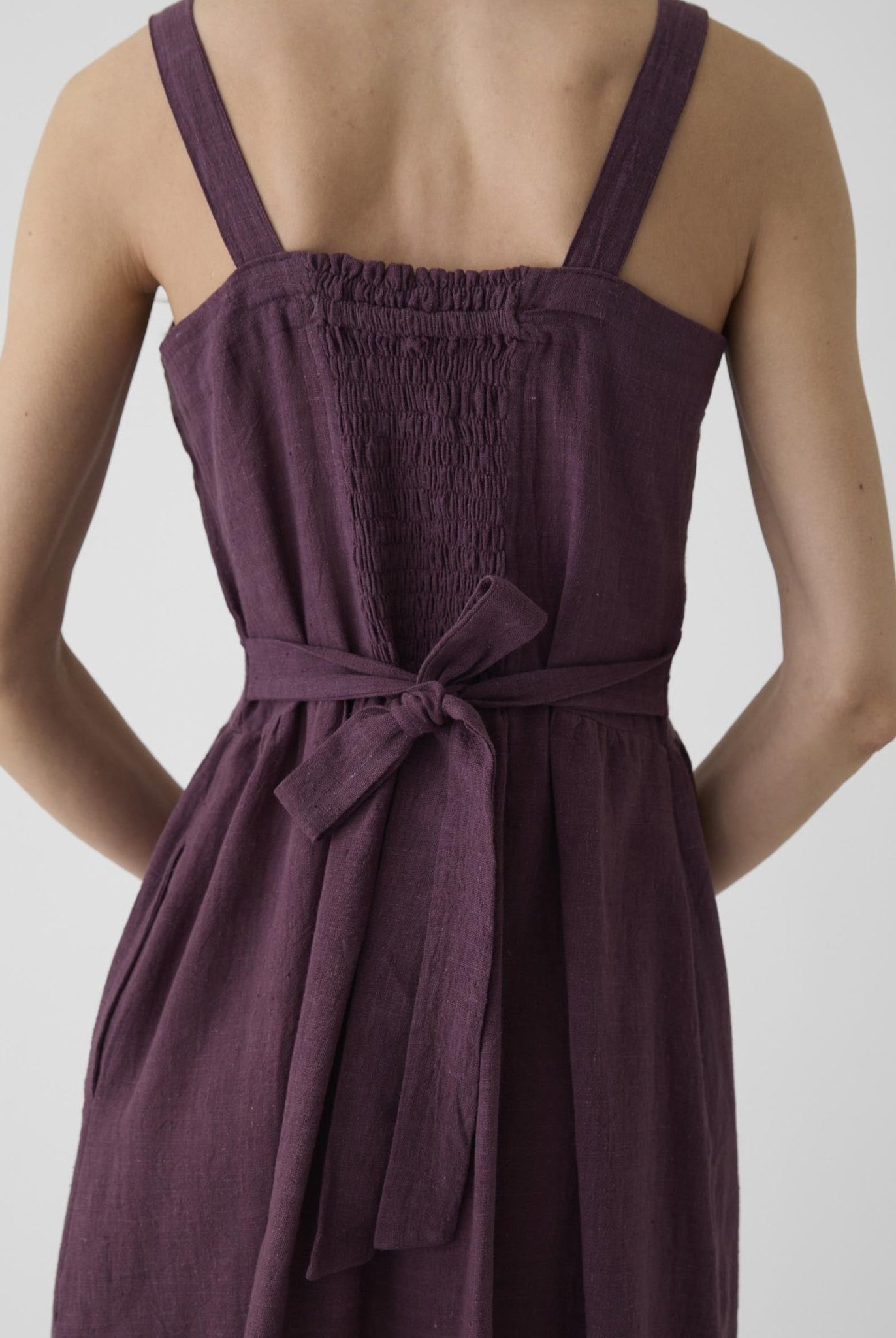 Women's Tie - Waist Midi Dress - Aubergine Purple - CiceroniDressesMareen