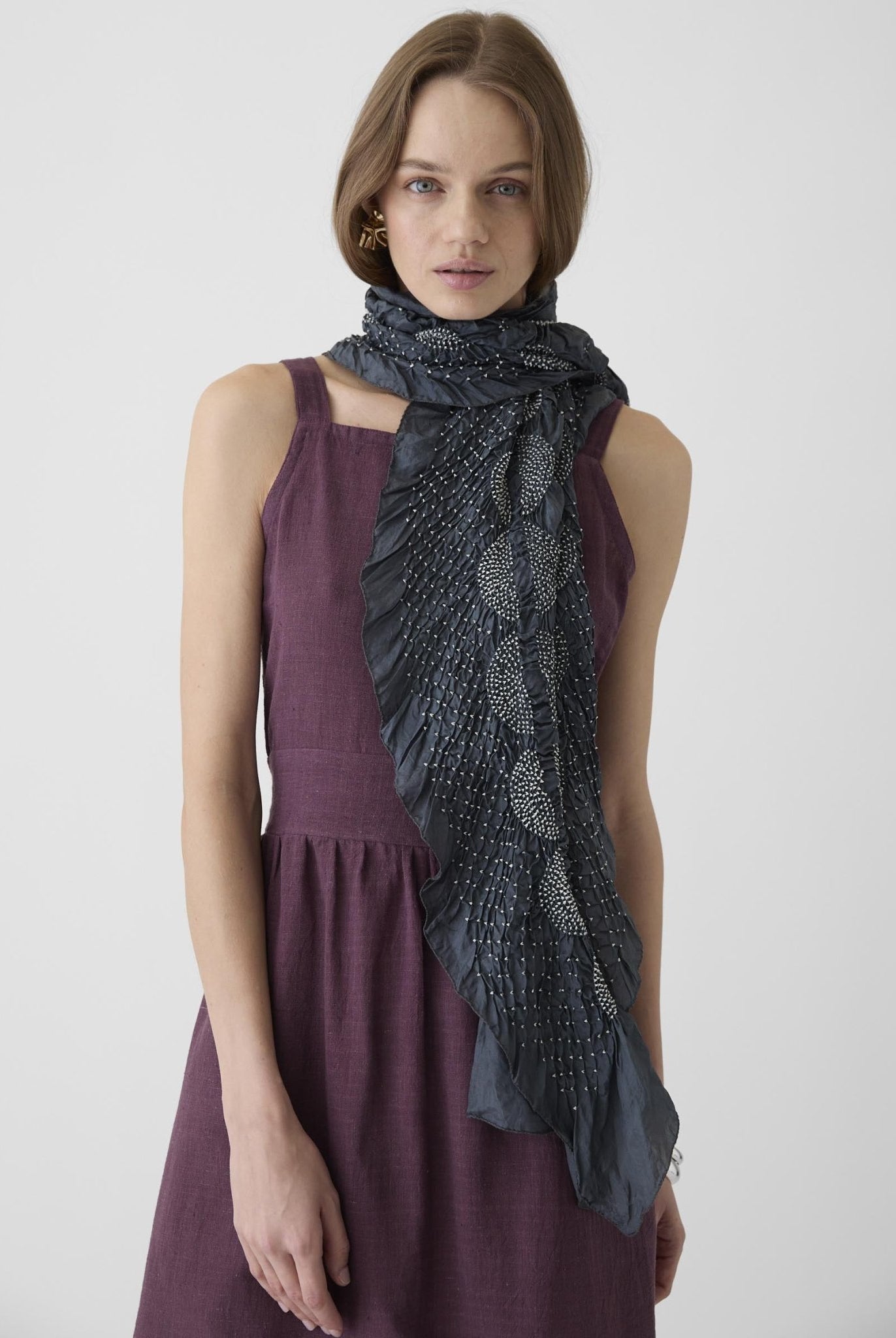 Women's Tie - Waist Midi Dress - Aubergine Purple - CiceroniDressesMareen