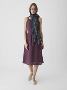 Women's Tie - Waist Midi Dress - Aubergine Purple - CiceroniDressesMareen