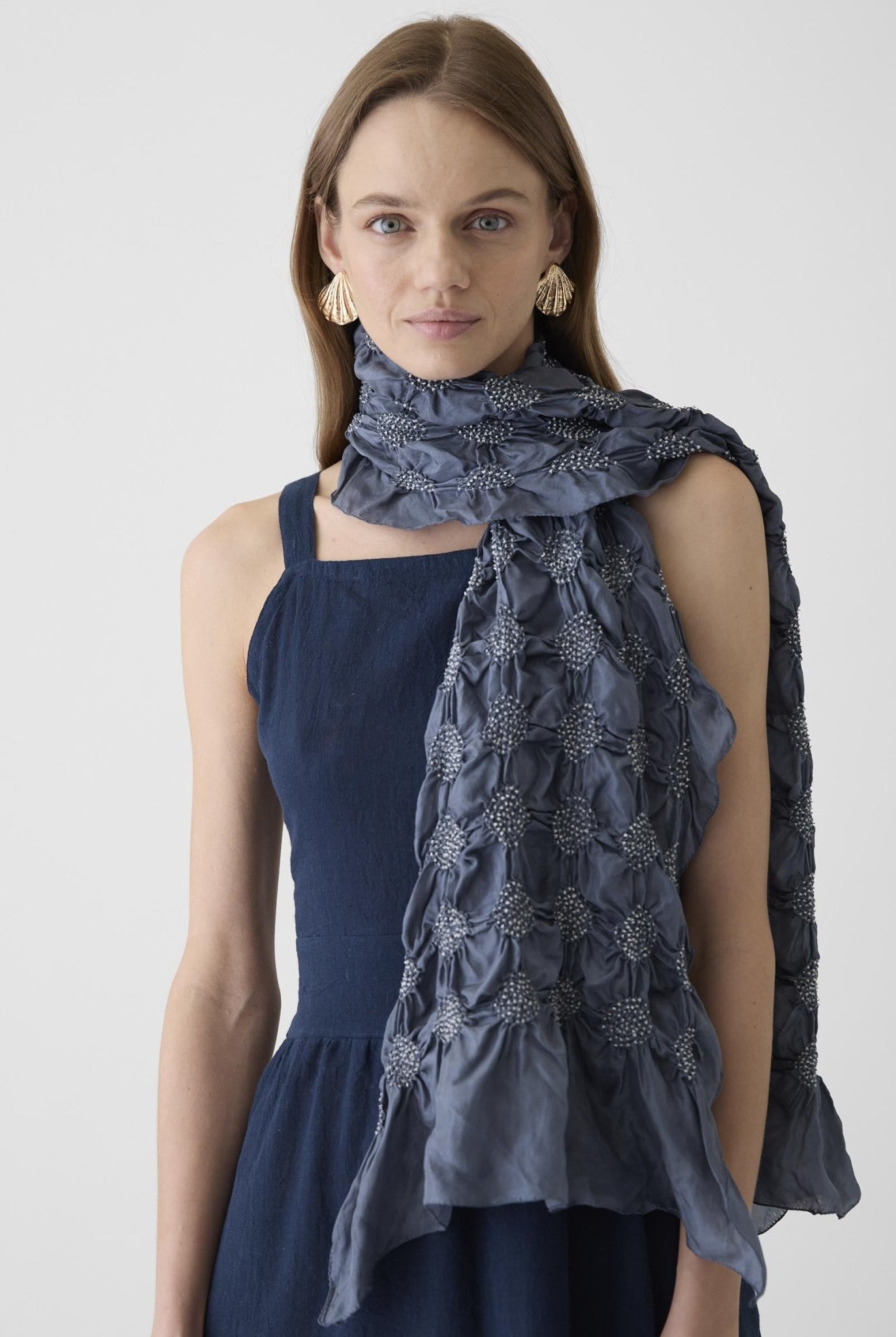 Women's Tie - Waist Midi Dress - Navy Blue - CiceroniDressesMareen