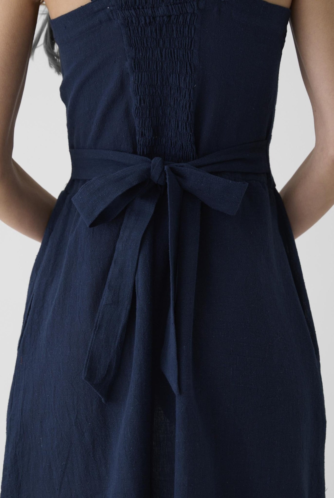Women's Tie - Waist Midi Dress - Navy Blue - CiceroniDressesMareen