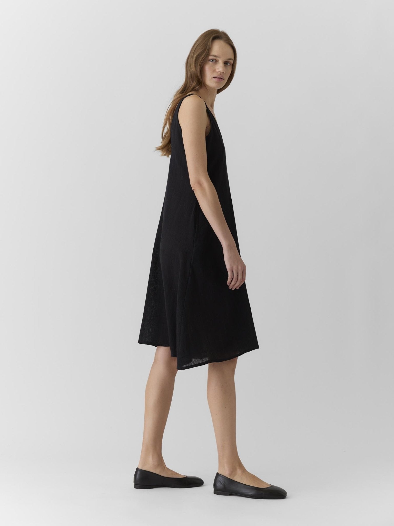 Women's V Neck Midi Dress - Black - CiceroniDressesMareen