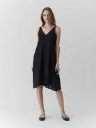 Women's V Neck Midi Dress - Black - CiceroniDressesMareen