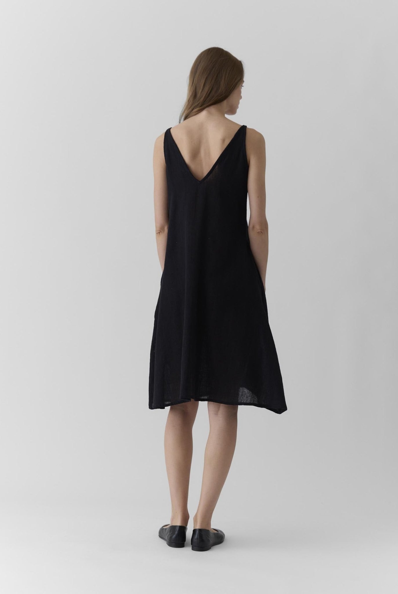 Women's V Neck Midi Dress - Black - CiceroniDressesMareen