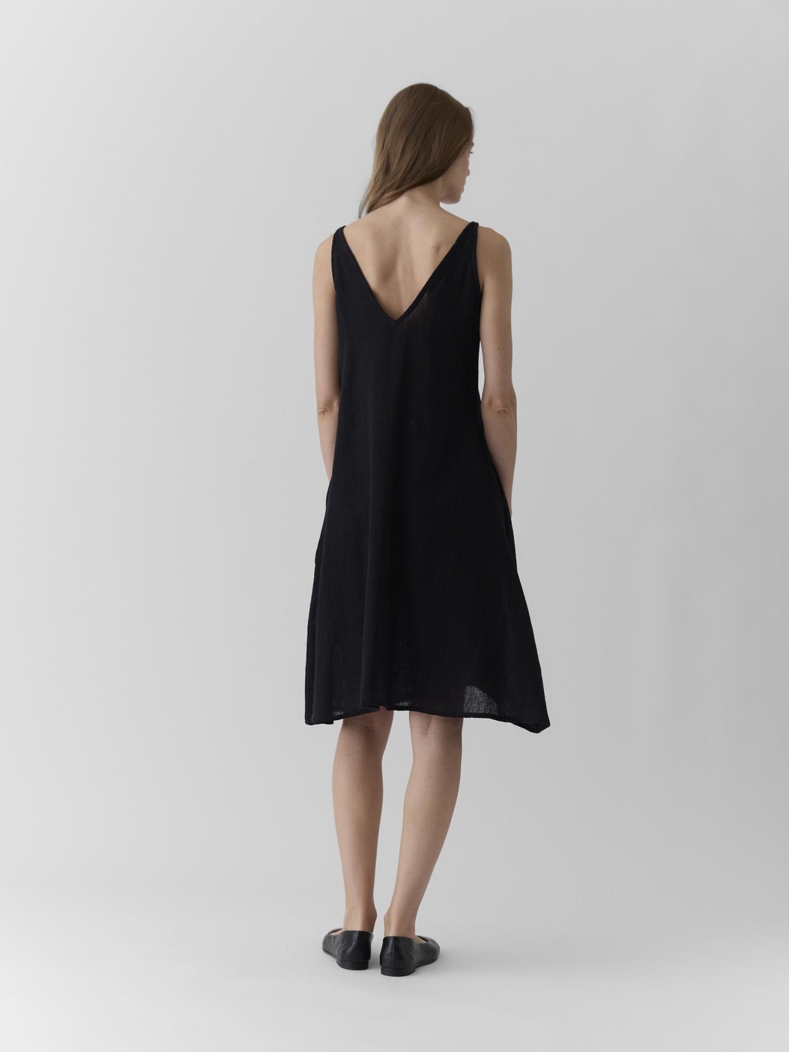 Women's V Neck Midi Dress - Black - CiceroniDressesMareen