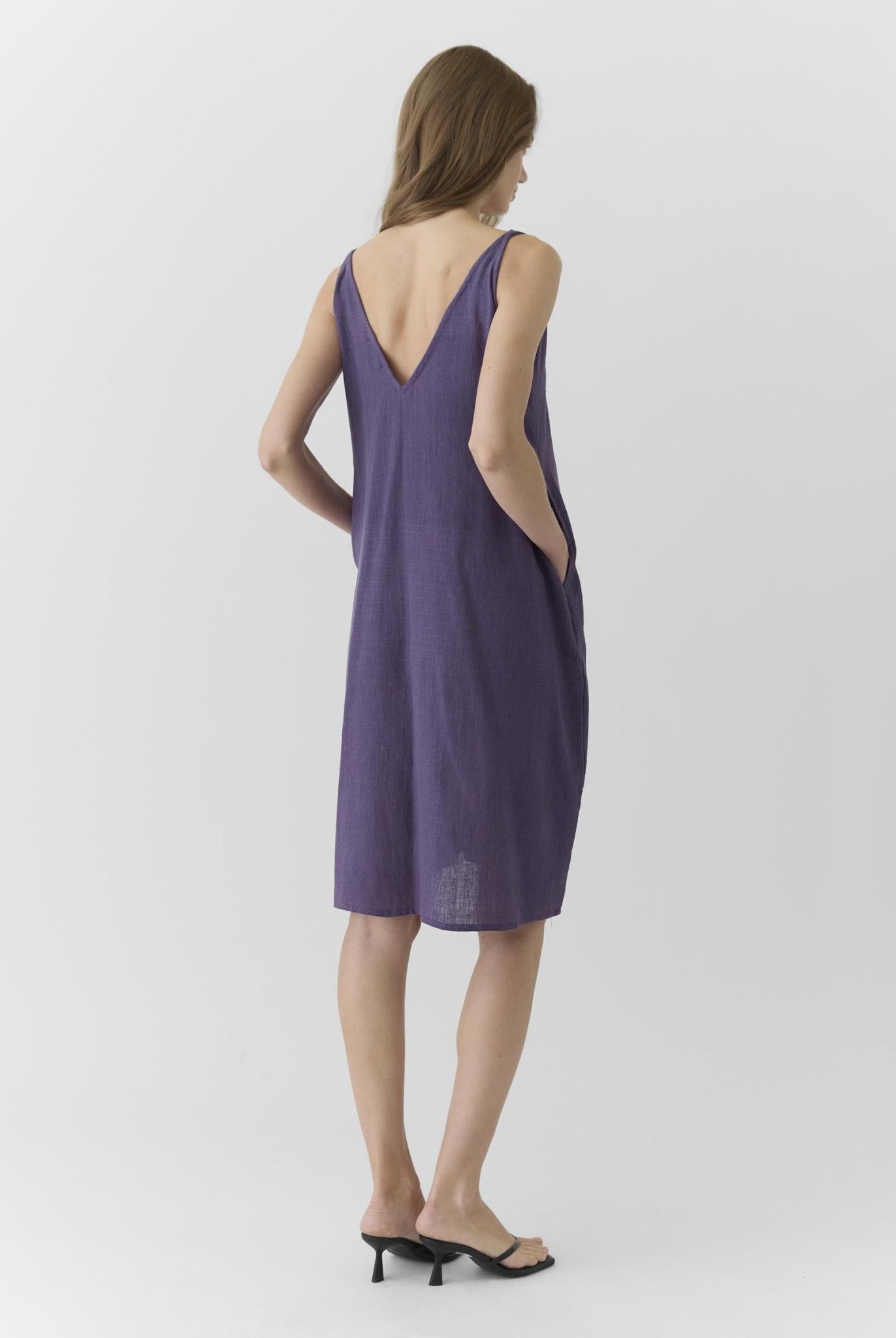 Women's V Neck Midi Dress - Plum Purple - CiceroniDressesMareen